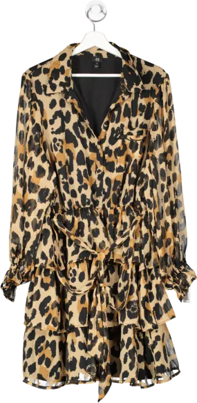 River Island Brown Animal Print Shirt Dress UK 26