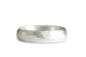 Silver Rustic Faceted Half Round Band