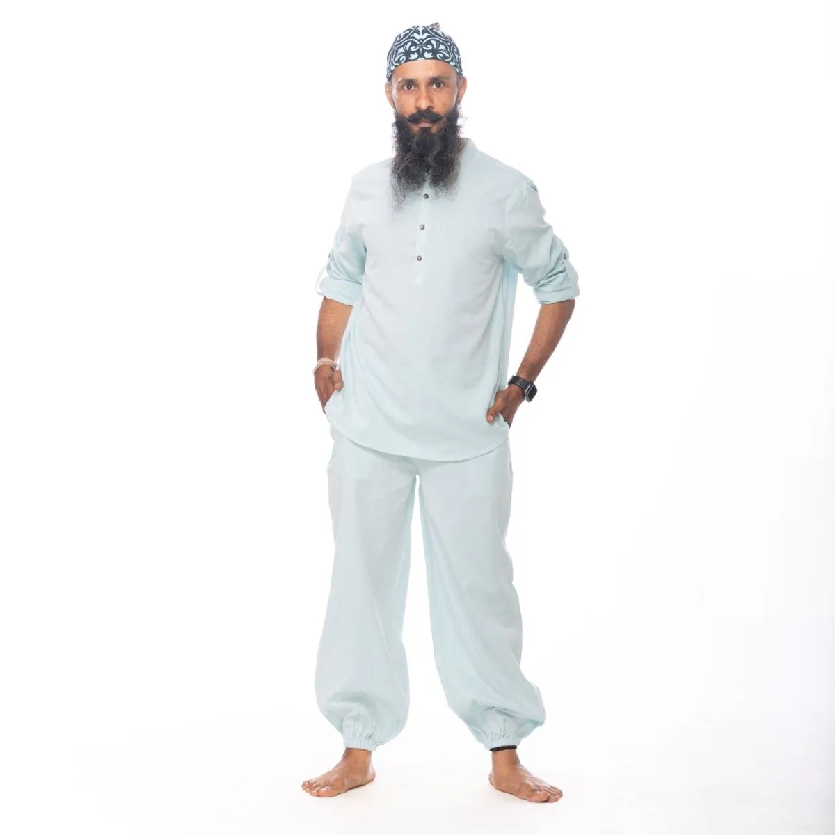 Sky-Blue Harem Pants for Men | 100% Cotton Yoga, Athleisure Harem Pants with Pockets