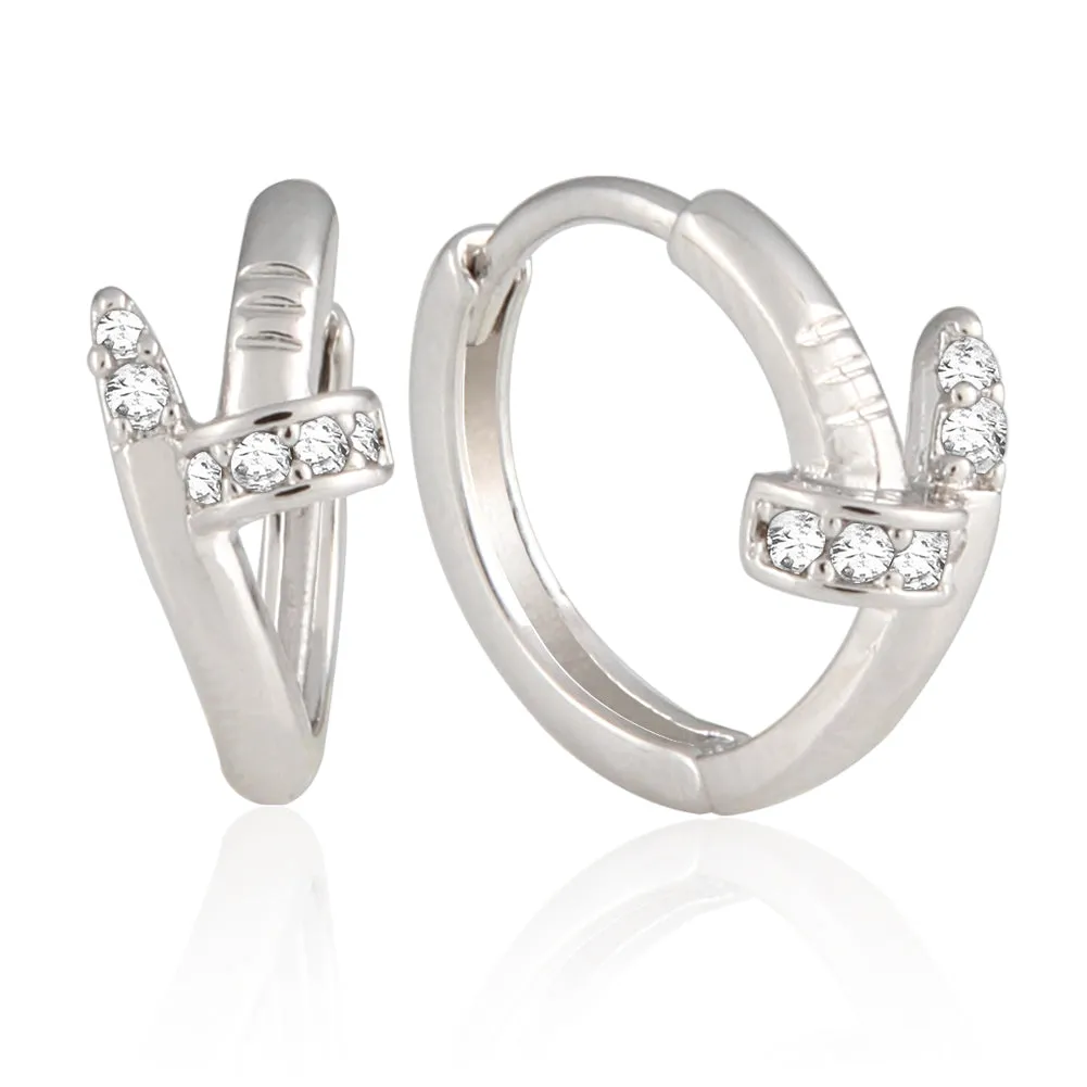 Small Nail CZ Accent Huggie Hoop Earrings