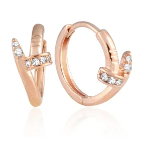 Small Nail CZ Accent Huggie Hoop Earrings