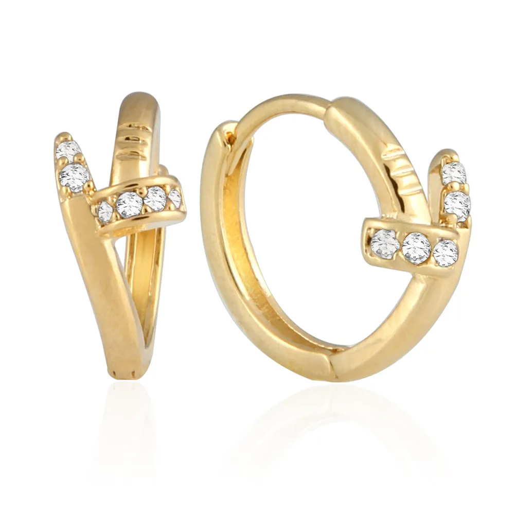 Small Nail CZ Accent Huggie Hoop Earrings