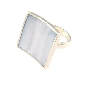 Sterling Silver Blue Square Mother of Pearl Ring Hand Engraved