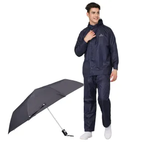 THE CLOWNFISH Combo Of Rain Coat for Men Waterproof Polyester (Blue XL) Umbrella Savior Series 3 Fold Waterproof Polyester (Black)