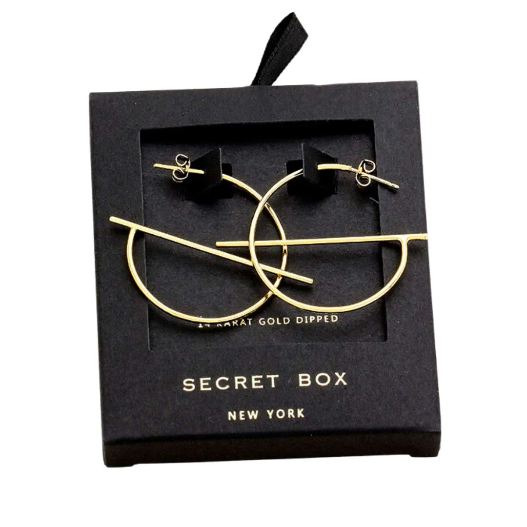 Trendy Secret Box Sterling Silver Dipped Geometric Hoop Earrings