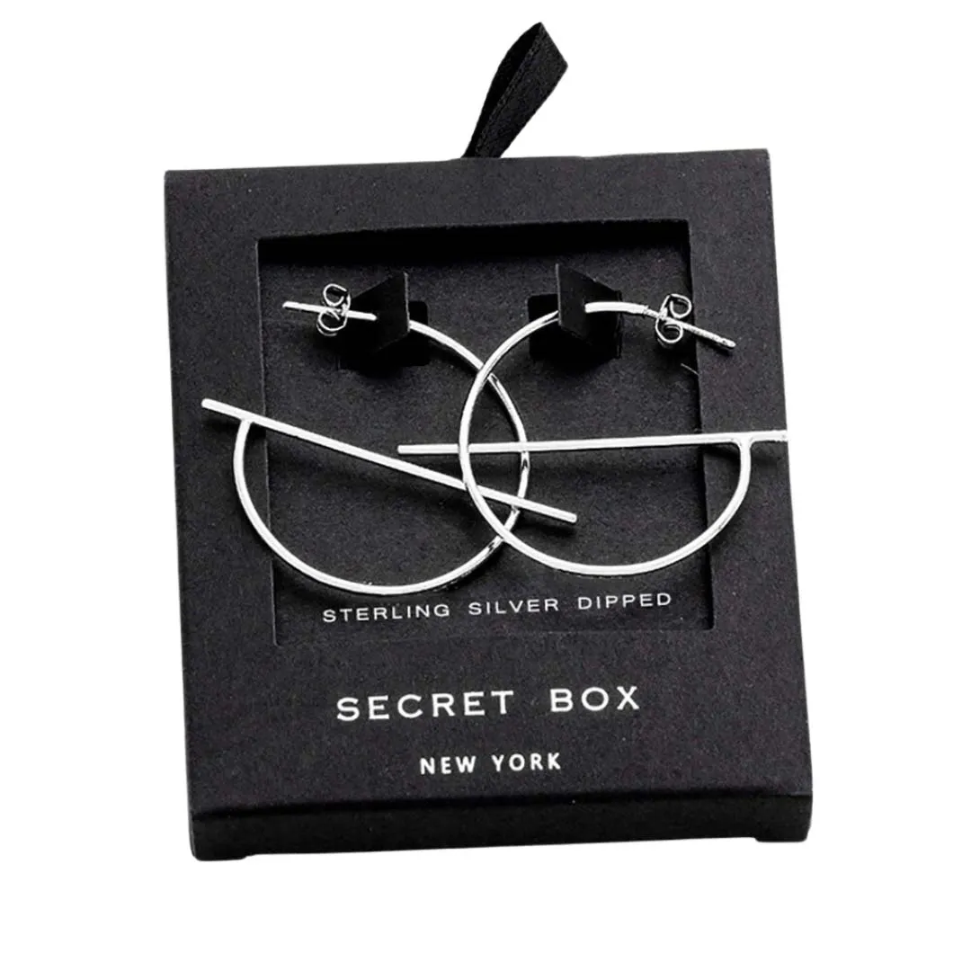 Trendy Secret Box Sterling Silver Dipped Geometric Hoop Earrings