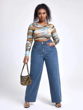 True Blue Wide Leg High Waist Plus Size Jeans