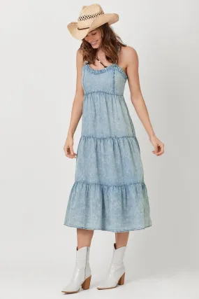 Washed Tencel Tiered Dress