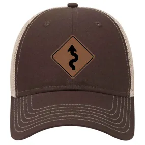 Winding Road Leatherette Patch 6 Panel Low Profile Mesh Back Trucker Hat for Men and Women