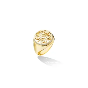 Yellow Gold Essence Signet Pinky Ring with Pavé Diamonds