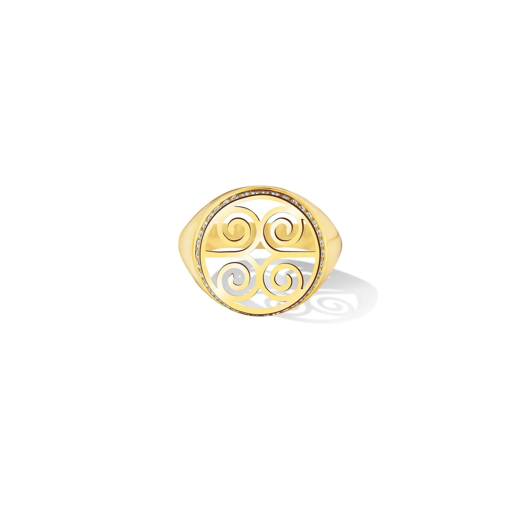 Yellow Gold Essence Signet Pinky Ring with Pavé Diamonds