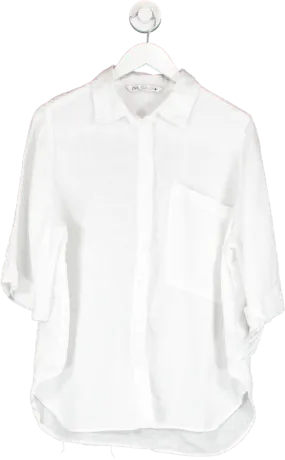 ZARA White Linen Shirt With Pocket UK L